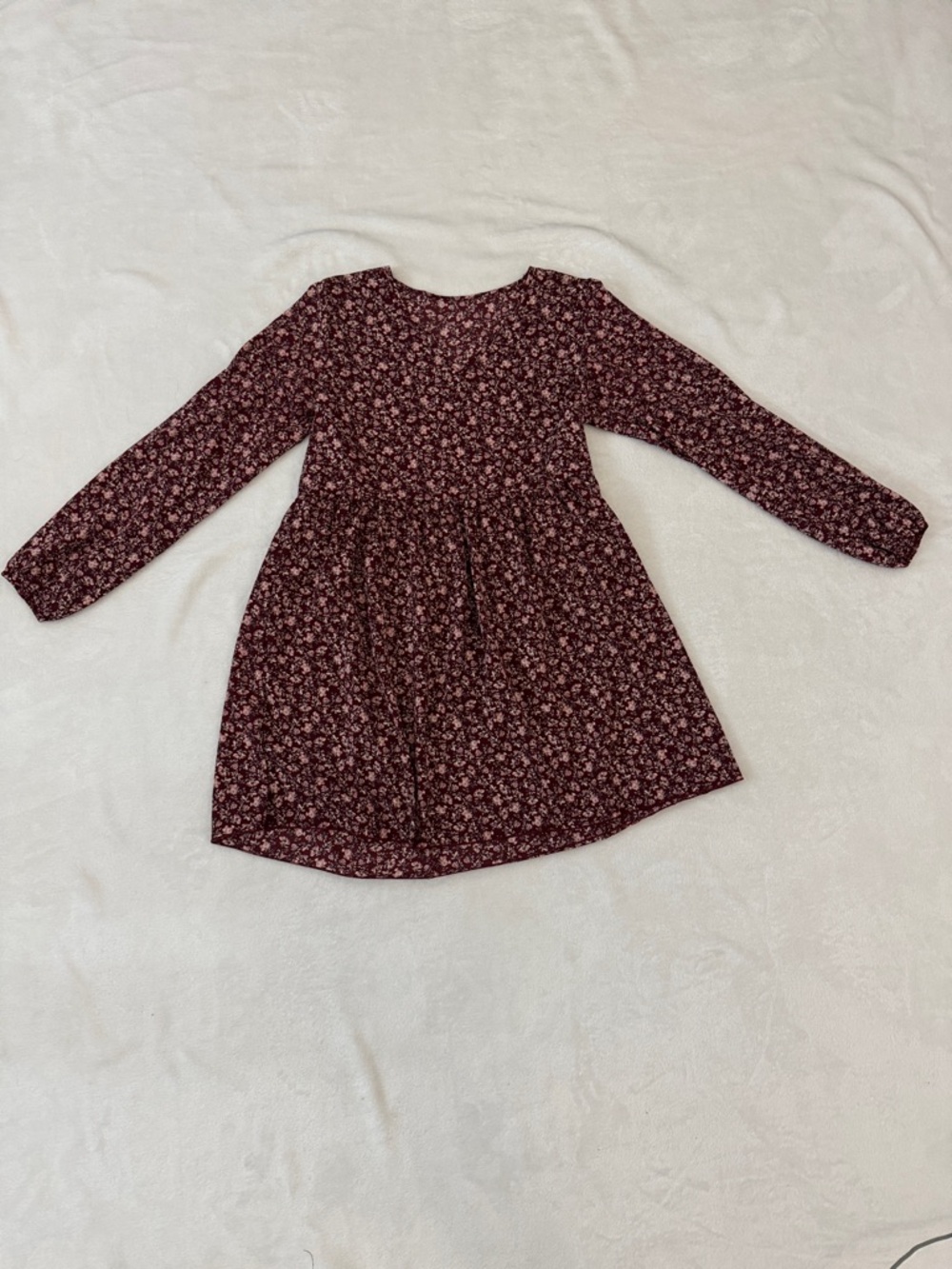 SHEIN Burgundy Long Sleeve Floral Dress - Size Medium